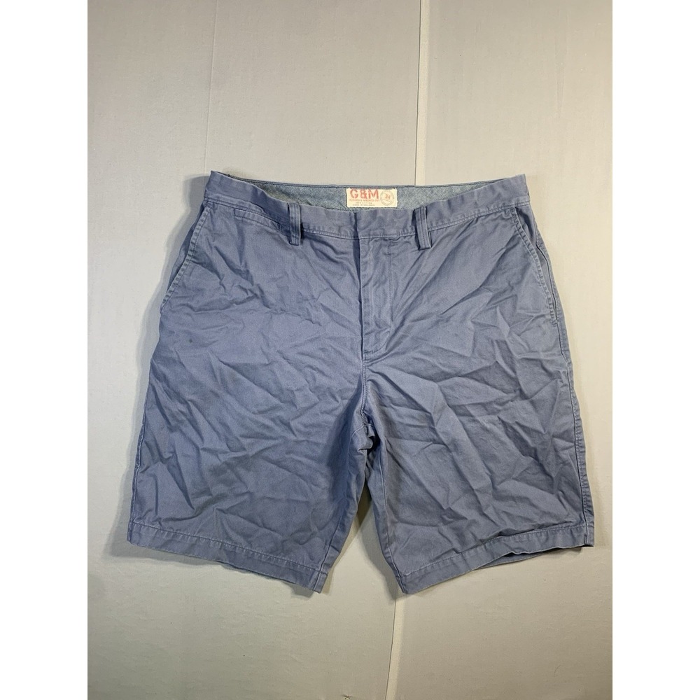 Men's G&M Chino Shorts‎ Zipper Fly Flat Front SIZE 34 Blue PRE-OWNED